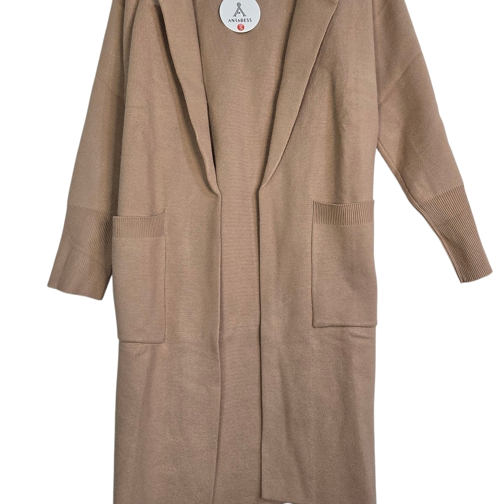 ANRABESS Women Size S, Camel Color Long Open Front Cardigan With Front Lapel NWT - Picture 6 of 11
